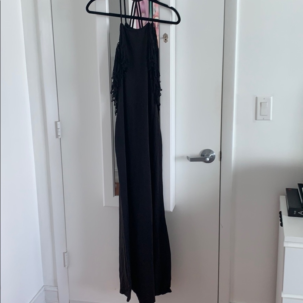 Backless maxi dress with fringe